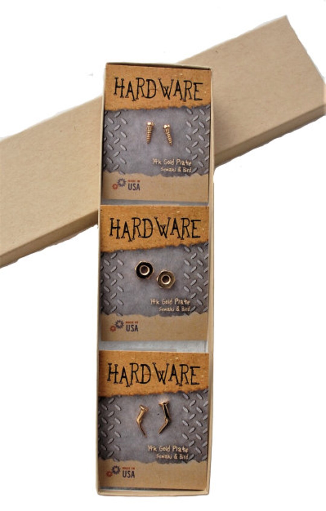 Hardware Stud Earrings tool Box THREE PAIRS Etsy