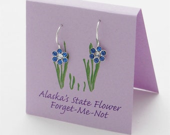 Alaska Forget Me Not Dangle Earrings - sterling silver/Swarovski crystal
