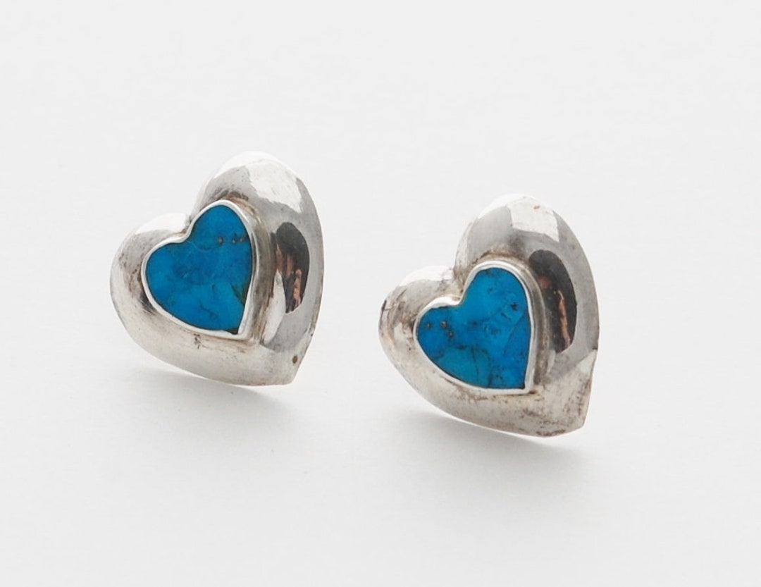 ■VINTAGE HOLLYWOOD■ Colorful Heart Earrings VH2313EA002B Vintage 1980's Heart Earrings - Sterling Silver and