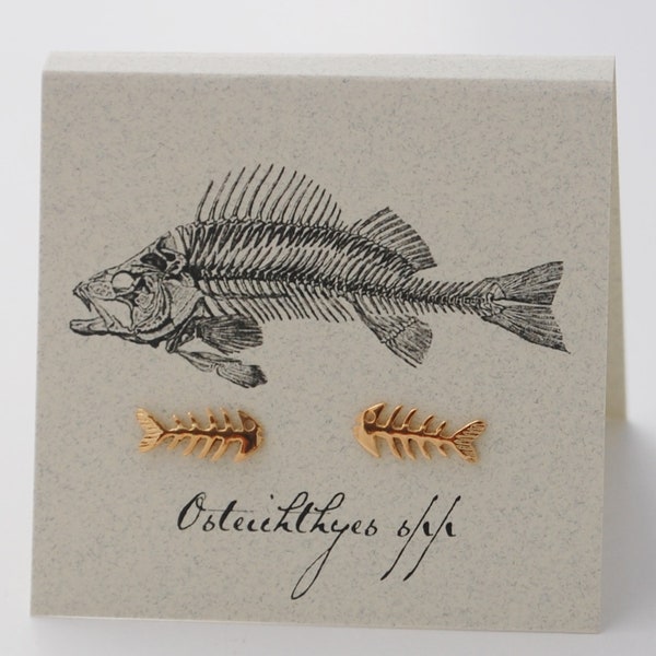 Fish Bones Studs - 14k gold over sterling silver