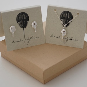 Horseshoe Crab Necklace and Earring Stud Set - 2 pieces! Sterling silver plate