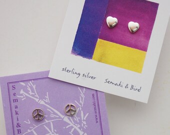 Paz + Amor Sterling Dos pares de pendientes de plata