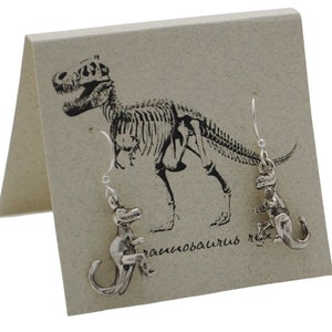 T. Rex earrings - dinosaur dangle earrings sterling silver plate