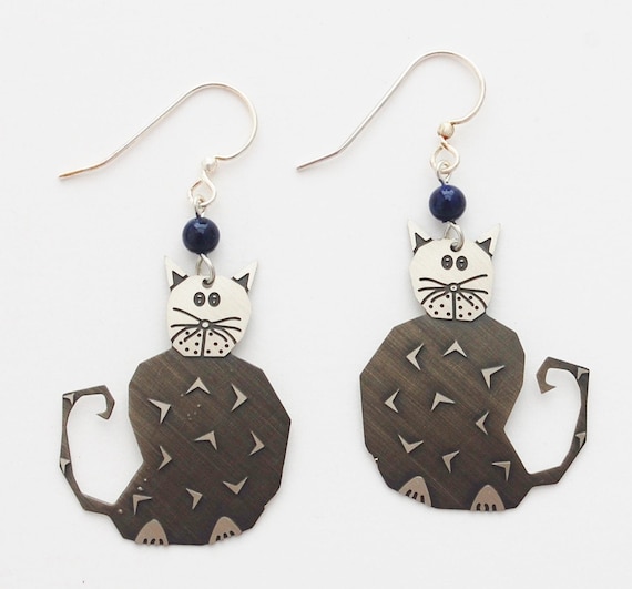 Unique Cat Earrings Silver Made in U.S.A. Etsy