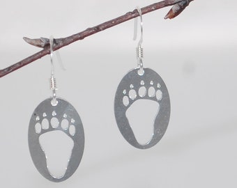 Bear Track Dangle Earrings - solid sterling silver