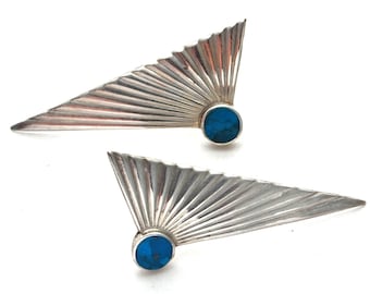 Pendientes geométricos triangulares vintage de turquesa y plata de ley