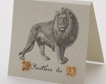 Lion Stud Earrings - 14k gold over sterling silver