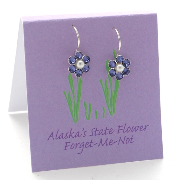 Alaska Forget Me Not Tanzanite & Pearl French Wire Earrings - sterling silver