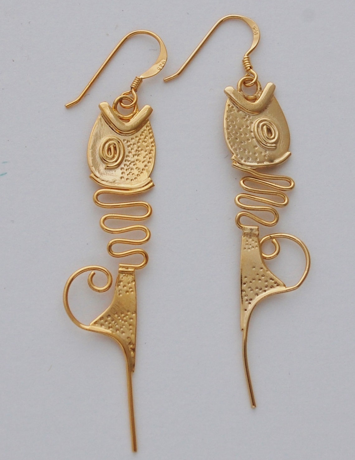 Contemporary Fish Dangle Earrings 14k gold over sterling Etsy