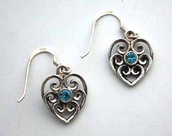 Orecchini a forma di cuore in argento sterling - Cristallo di acquamarina
