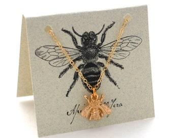 Collar de abeja (baño de oro de 14k) Collar de abeja dorada