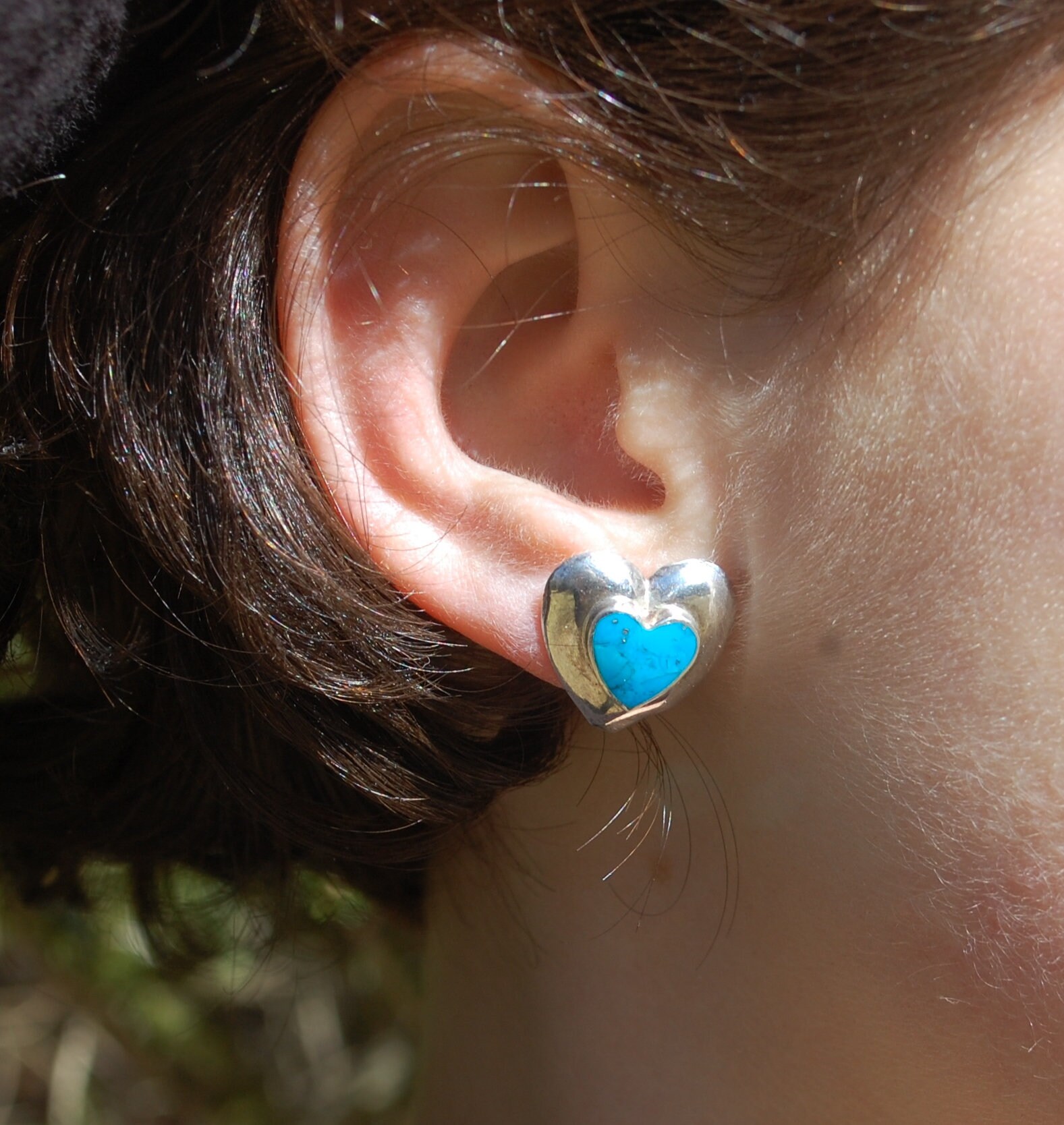 ■VINTAGE HOLLYWOOD■ Colorful Heart Earrings VH2313EA002B Vintage 1980's Heart Earrings - Sterling Silver and