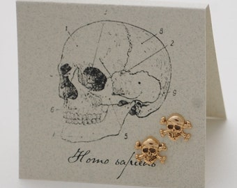 Skull and Crossbones Stud Earrings - 14k gold over sterling silver