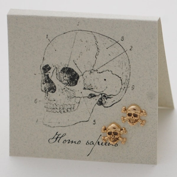 Skull and Crossbones Stud Earrings - 14k gold over sterling silver