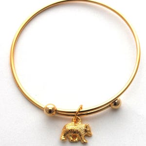 Bear Charm Bangle Bracelet - gold