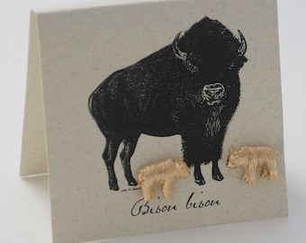 Bison Stud Earrings - 14k gold plate