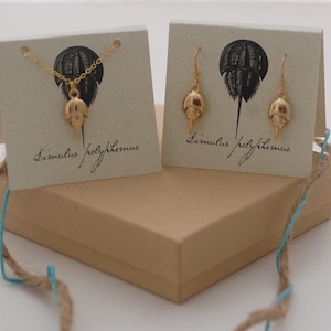 Horseshoe Crab Dangle Earring and Necklace Set Gold - One pair earrings, one necklace!