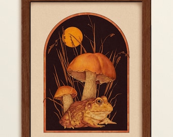 Bullfrog & Mushrooms ⋆ Vintage Inspired Art ⋆ Boho Art Print ⋆ Nature art print
