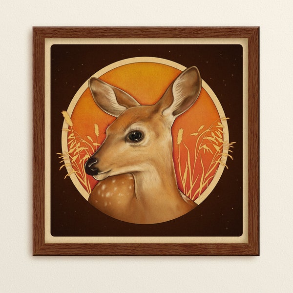 Deer at Sunset ⋆ Art Print ⋆ Vintage Inspired Art ⋆ Boho Art Print ⋆ Nature art print