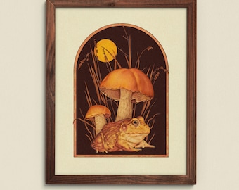 Bullfrog & Mushrooms ⋆ Art Print ⋆ Boho Art Print ⋆ Nature art print
