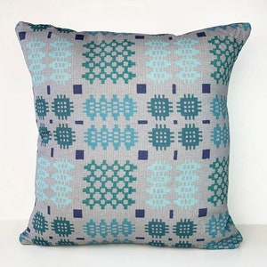 Welsh Blanket Tapestry - stunning Grey/Aqua  cushion - 18”