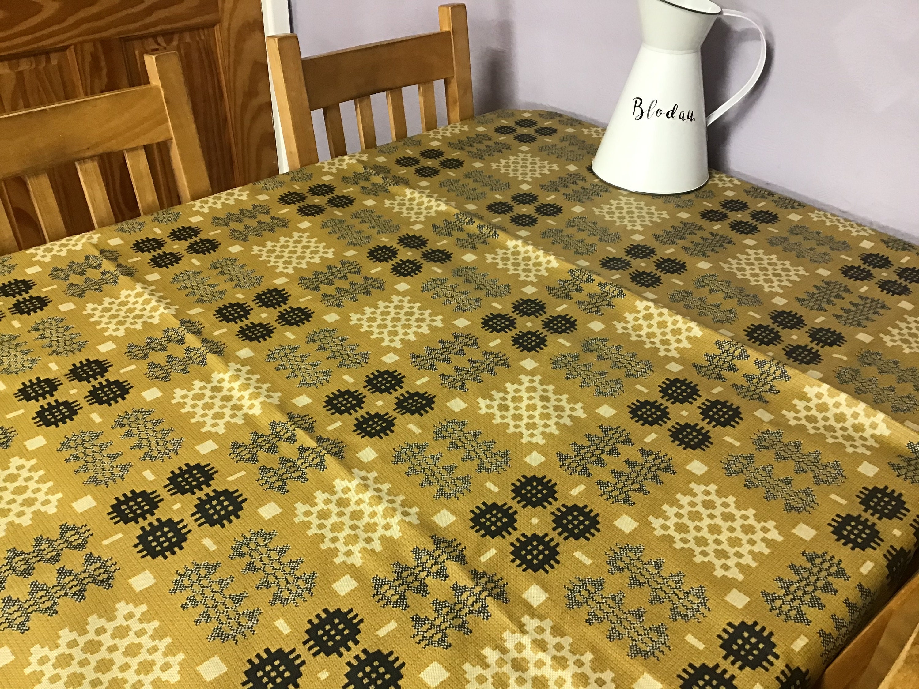 Welsh Blanket Tapestry Oilcloth Tablecloth Mustard / Llian Etsy UK