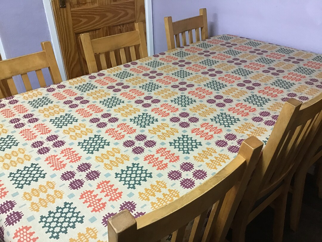 Welsh Blanket Tapestry Oilcloth Tablecloth Multi / Llian Bwrdd Etsy