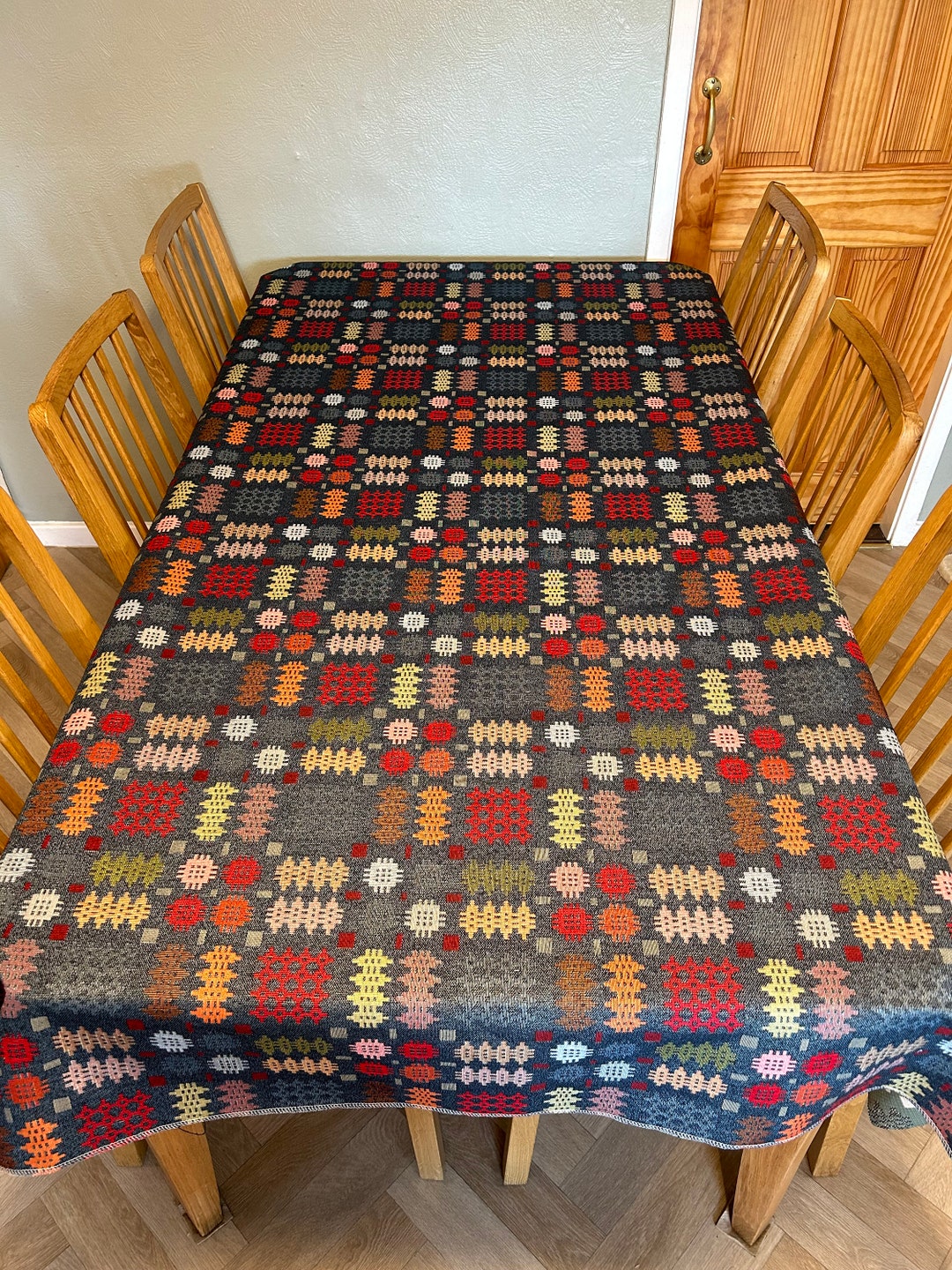 Welsh Blanket Tapestry Tablecloth Dark Blue/grey / Llian Bwrdd Brethyn ...