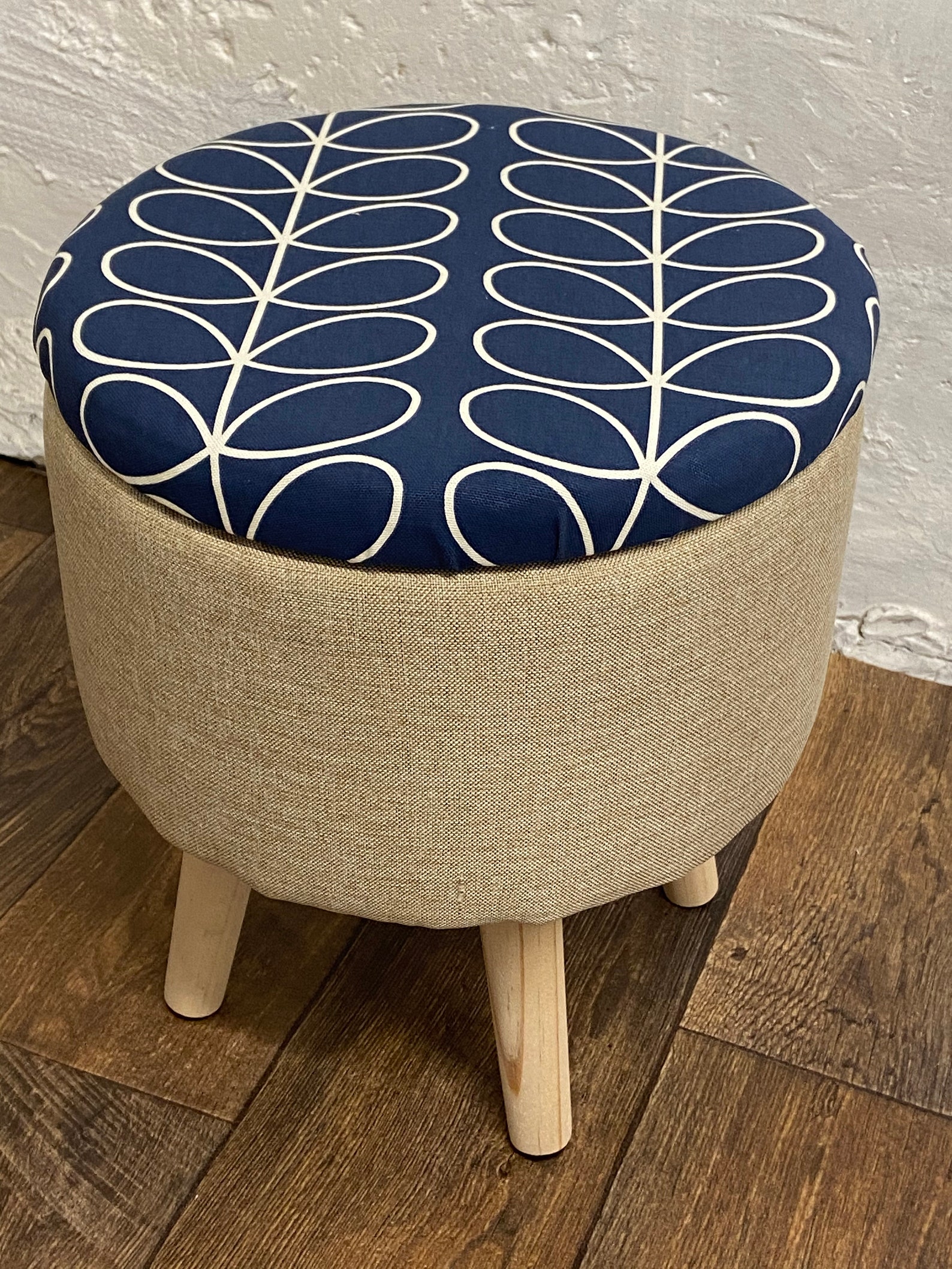 Orla Kiely Stunning Ottoman Footstool Beige / Whale Navy Etsy