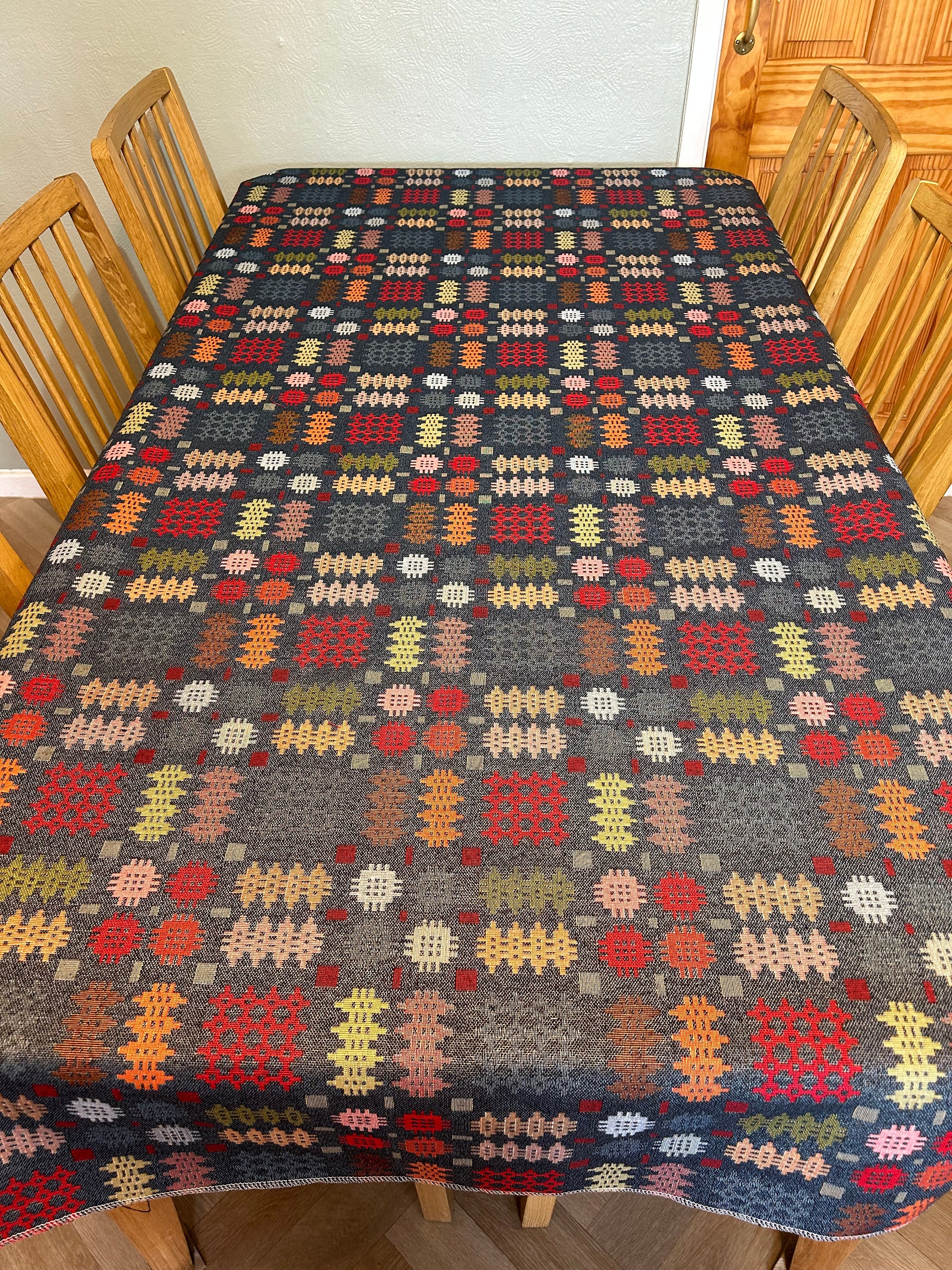 Welsh Blanket Tapestry Tablecloth Dark Blue/grey / Llian Bwrdd Brethyn ...