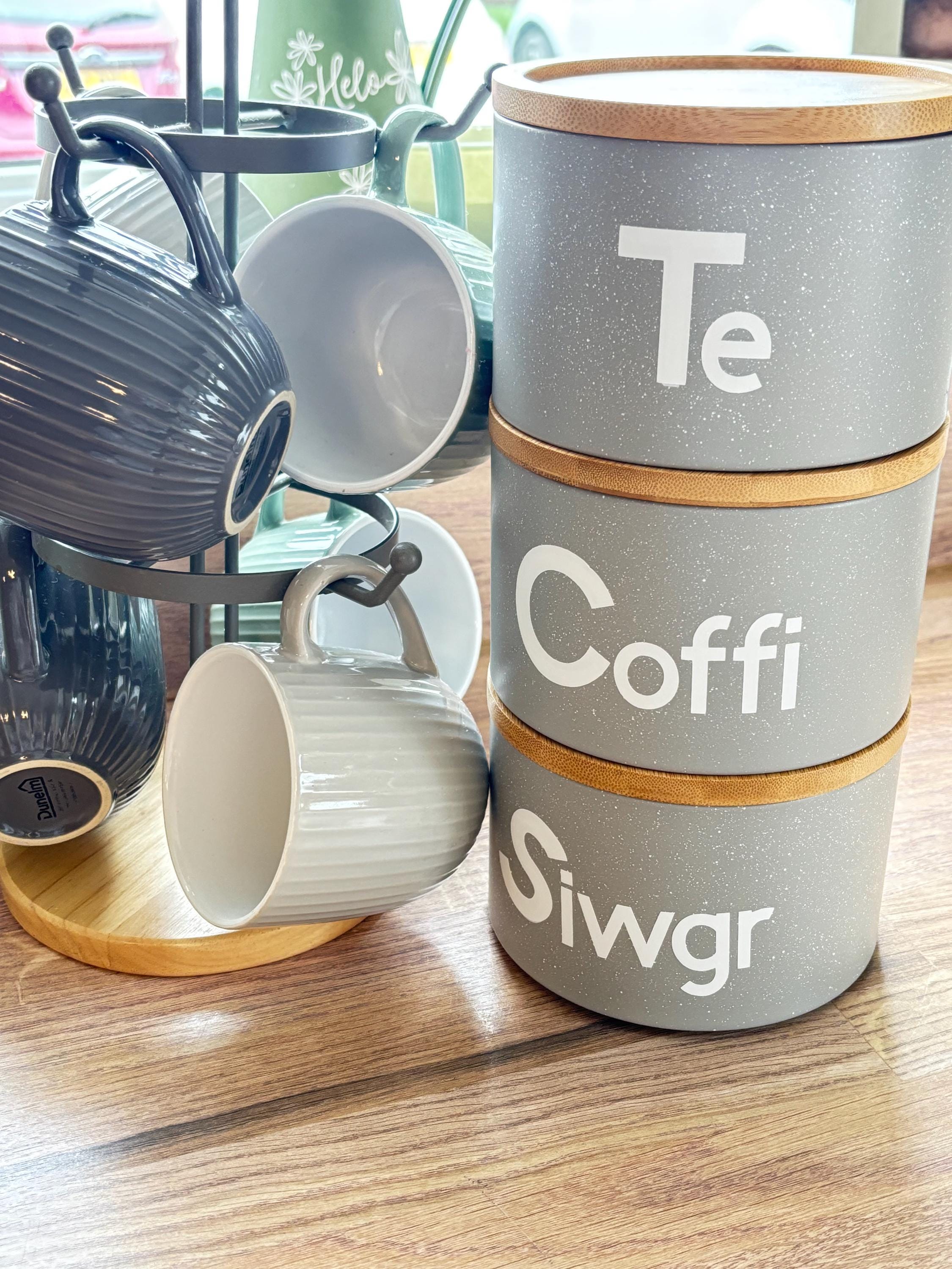 Kitchen Storage Tins Welsh Tea Coffee Sugar Canisters Set Te
