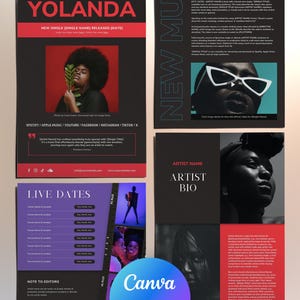 6-Page New Music Press Release | Media Kit Template for Musicians | Press Kit for Artists | Electronic Press Kit | Music EPK | Canva