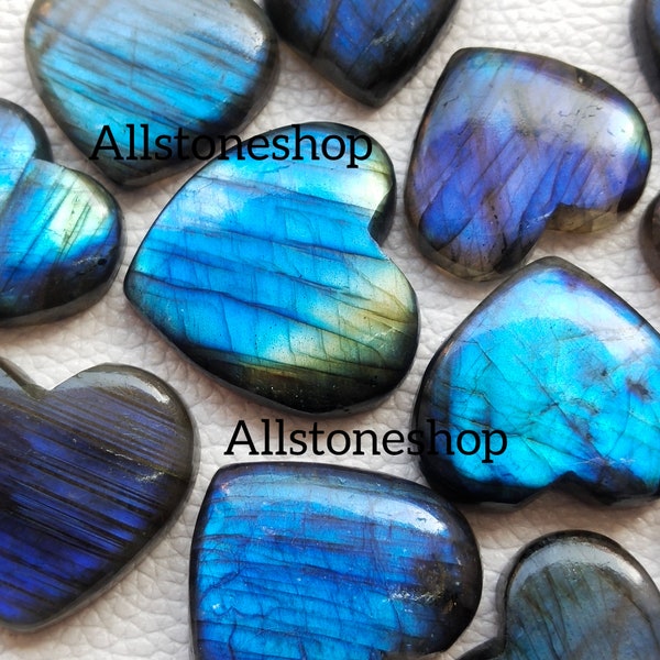 Natural Labradorite, Heart Shape, One Side Flat, Labradorite Cabochon, Labradorite Heart, Flashy Labradorite, Blue Flashy, Minerals Spiceman