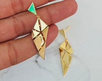 Statement Gold Earrings Long Geometric Chandelier Earrings Lightweight Triangle Earrings Handmade Dangle Earrings Gift For Her