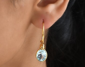 Blue Topaz Hoop Earrings, 18k Gold Plated over Sterling Silver, December Birthstone Jewelry, Hypoallergenic and lead free , Gift for her