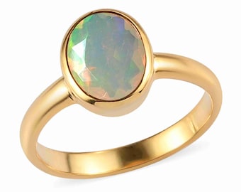 Handmade Gold Plated Sterling Silver Opal Ring – Dainty Stacking Jewelry