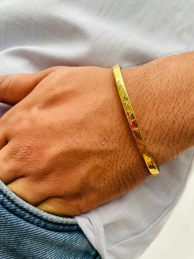 Custom Engraved Cuff Bracelet for Men Golden Silver Bracelet Etsy