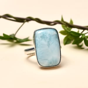 Larimar Ring Sterling Silver | Natural Gemstone Ring Handmade | Birthstone Ring Gift for Her Mom | Dominican Republic Jewelry