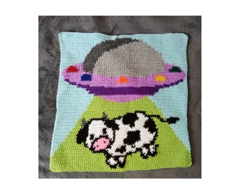 Cosmic cow abduction crochet tapestry pattern