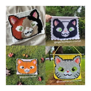 バンドル 猫のかぎ針編みタペストリー、4 つのパターン