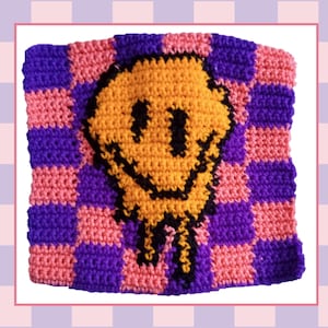 Crochet tapestry pattern- melting smiley face