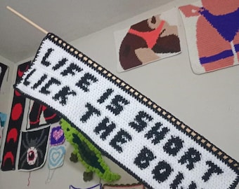 Life is short lick the bowl crochet tapestry pattern // wall art // crochet pattern
