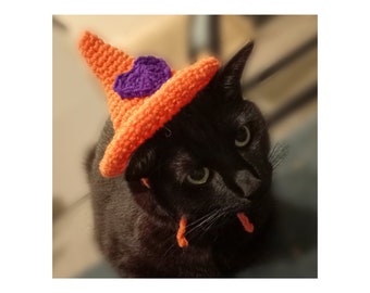 Cat witch hat crochet pattern, pet clothes, cat hat