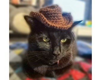 Crochet Pattern for Cat Cowboy Hat, Miniature Western Style Kitty Cap, DIY Pet Fashion, Easy Instructions