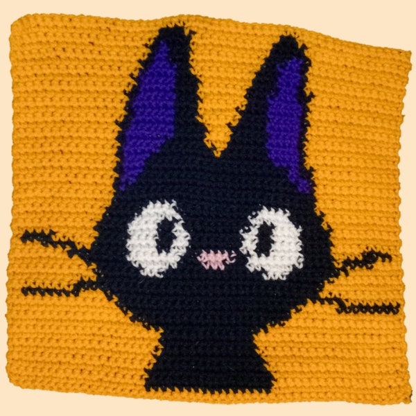 Cat crochet pattern tapestry, black cat, wallhanging