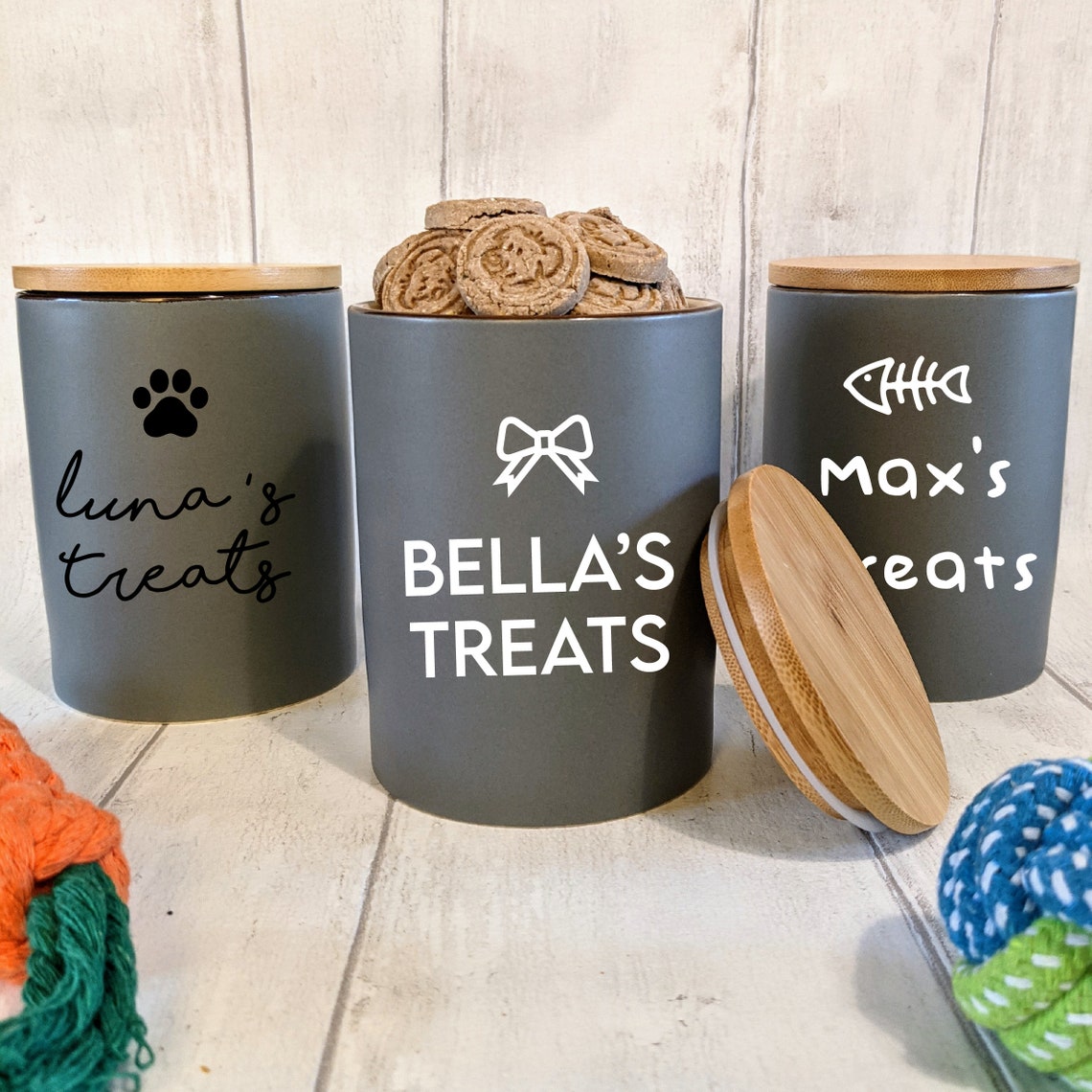 Cat Treats Container Porcelain with Bamboo Lid Grey or Etsy