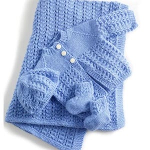 Lullaby Layette A Knitted Set for Baby with Blanket, Hat, Booties, and Cardigan, Lullaby Layette Baby Knitting Pattern, intermediate level
