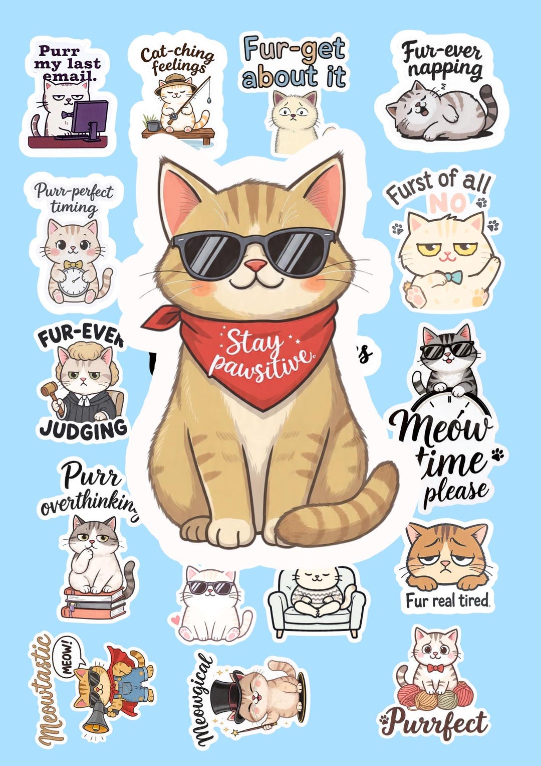 Active Cat Sticker Digital Cat Stickers Printable | Cute Cat Sticker Bundle | 50+ Designs ...