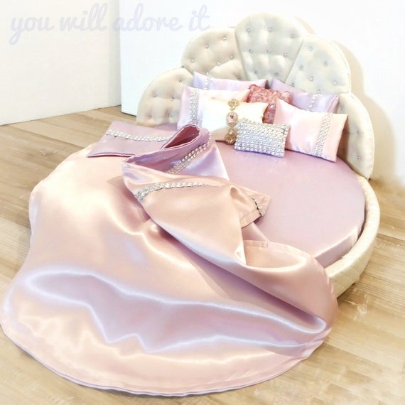 Miniature Round Bed Cream Velvet Headboard With Gems Five Etsy
