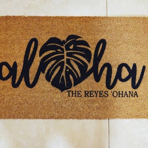 Aloha Monstera, Coir Personalized doormat, Outside Front or Back Door, Hawaiian home decor, Hawaiian style living, Aloha, personalize it